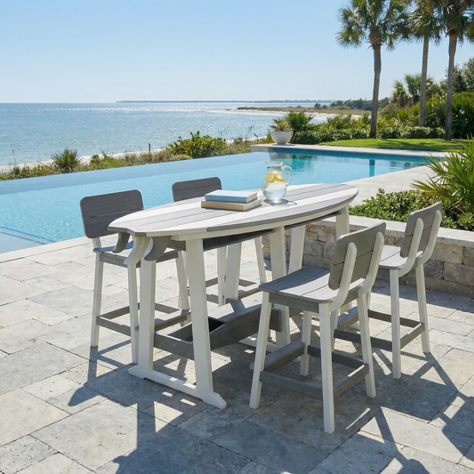 Beaver Dam Outdoor 8' Surf-Aira Bar Table Saddle Bar Stool w/ Back 5 Piece Set (BAR HEIGHT) - LEAD TIME TO SHIP 6 WEEKS OR LESS