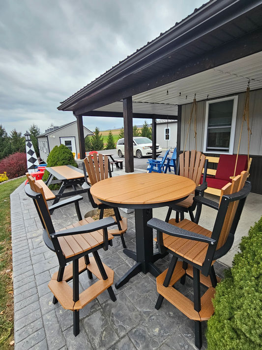Bryton Park Poly Furniture Recycled Plastic 44in Round Bar Height Table with Fanback Swivel Bar Chair 5 Piece Set - LEAD TIME TO SHIP 10 BUSINESS DAYS