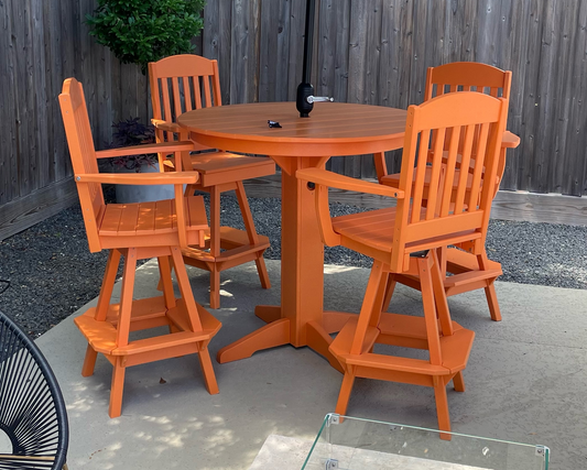 A&L Furniture Recycled Plastic 44in Round Bar Height Table with Swivel Chairs 5 Piece  Set - LEAD TIME TO SHIP 10 BUSINESS DAYS