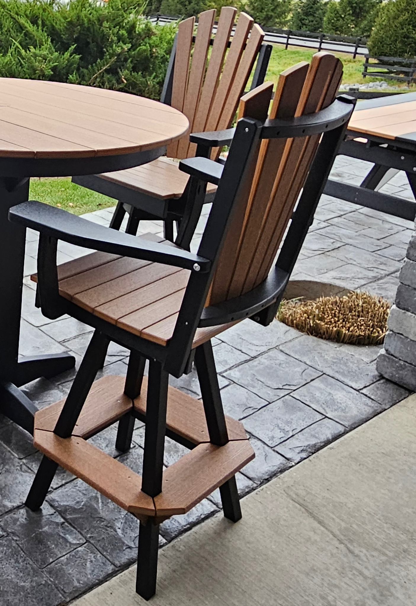 Bryton Park Poly Furniture Recycled Plastic 6' Bar Table with Fanback Swivel Bar Chairs 7 Piece Set - LEAD TIME TO SHIP 3 WEEKS OR LESS