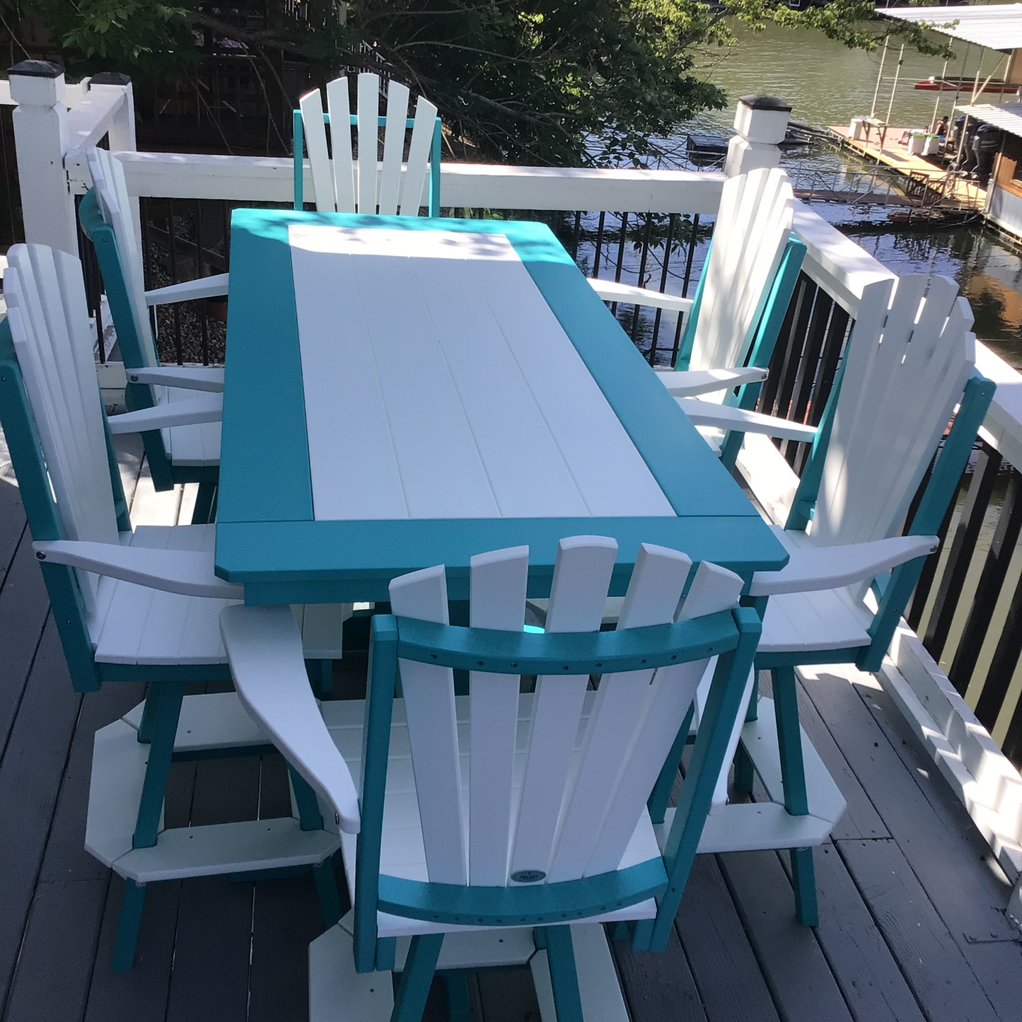 Bryton Park Poly Furniture Recycled Plastic 6' Bar Table with Fanback Swivel Bar Chairs 7 Piece Set - LEAD TIME TO SHIP 3 WEEKS OR LESS