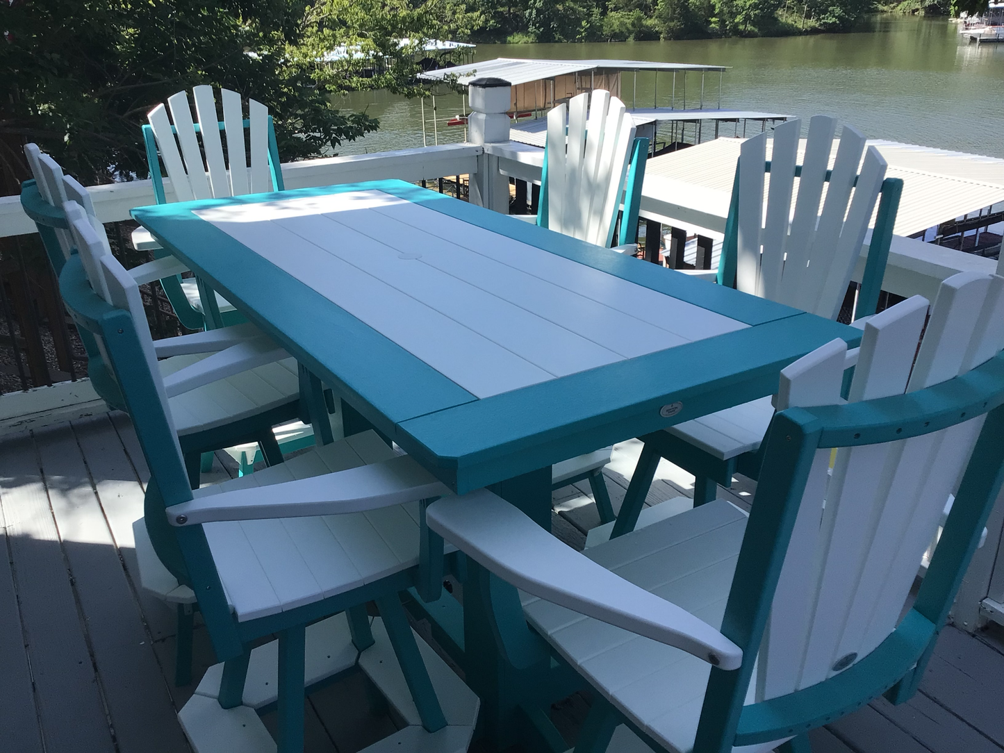 Bryton Park Poly Furniture Recycled Plastic 6' Bar Table with Fanback Swivel Bar Chairs 7 Piece Set - LEAD TIME TO SHIP 3 WEEKS OR LESS