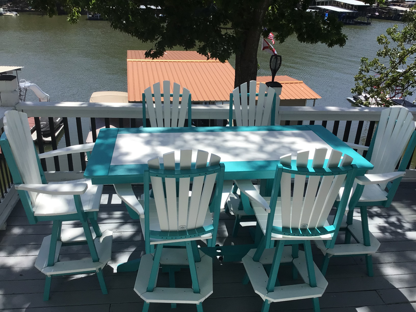 Bryton Park Poly Furniture Recycled Plastic 6' Bar Table with Fanback Swivel Bar Chairs 7 Piece Set - LEAD TIME TO SHIP 3 WEEKS OR LESS
