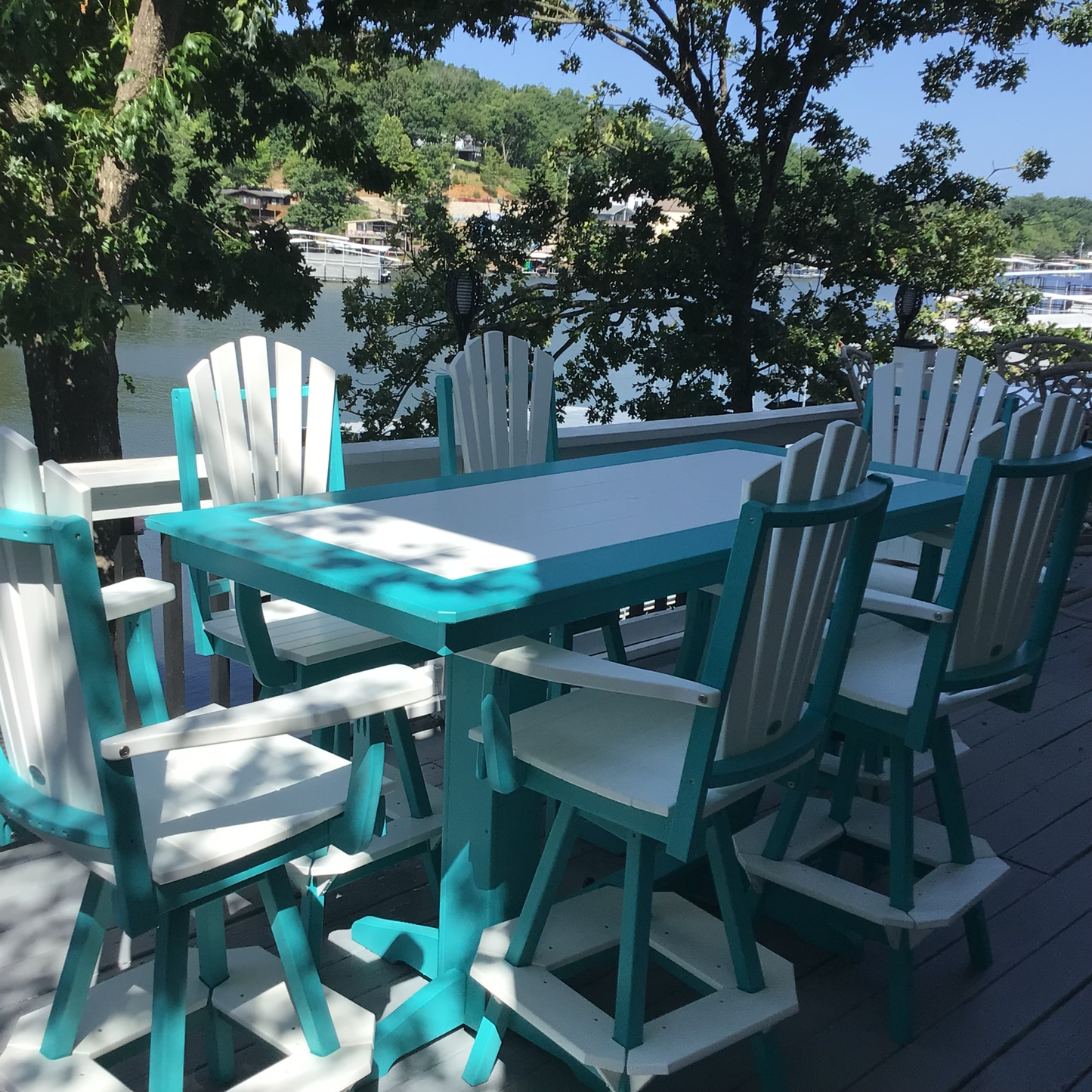 Bryton Park Poly Furniture Recycled Plastic 6' Bar Table with Fanback Swivel Bar Chairs 7 Piece Set - LEAD TIME TO SHIP 3 WEEKS OR LESS