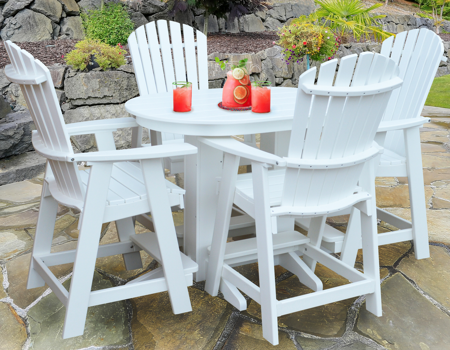 Bryton Park Poly Furniture Recycled 4' Oval Table with Fanback Balcony Chairs 5 Piece Set (Counter Height) - LEAD TIME TO SHIP 10 BUSINESS DAYS