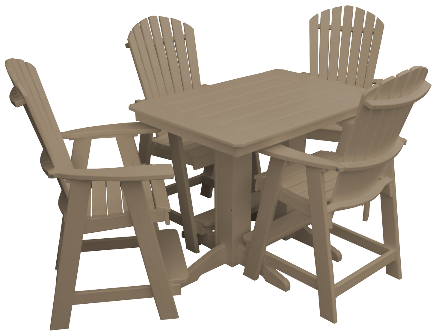 Bryton Park Poly Furniture Recycled 4' Plastic Table Plastic with Fanback Balcony Chairs 5 Piece Set (Counter Height) - LEAD TIME TO SHIP 10 BUSINESS DAYS