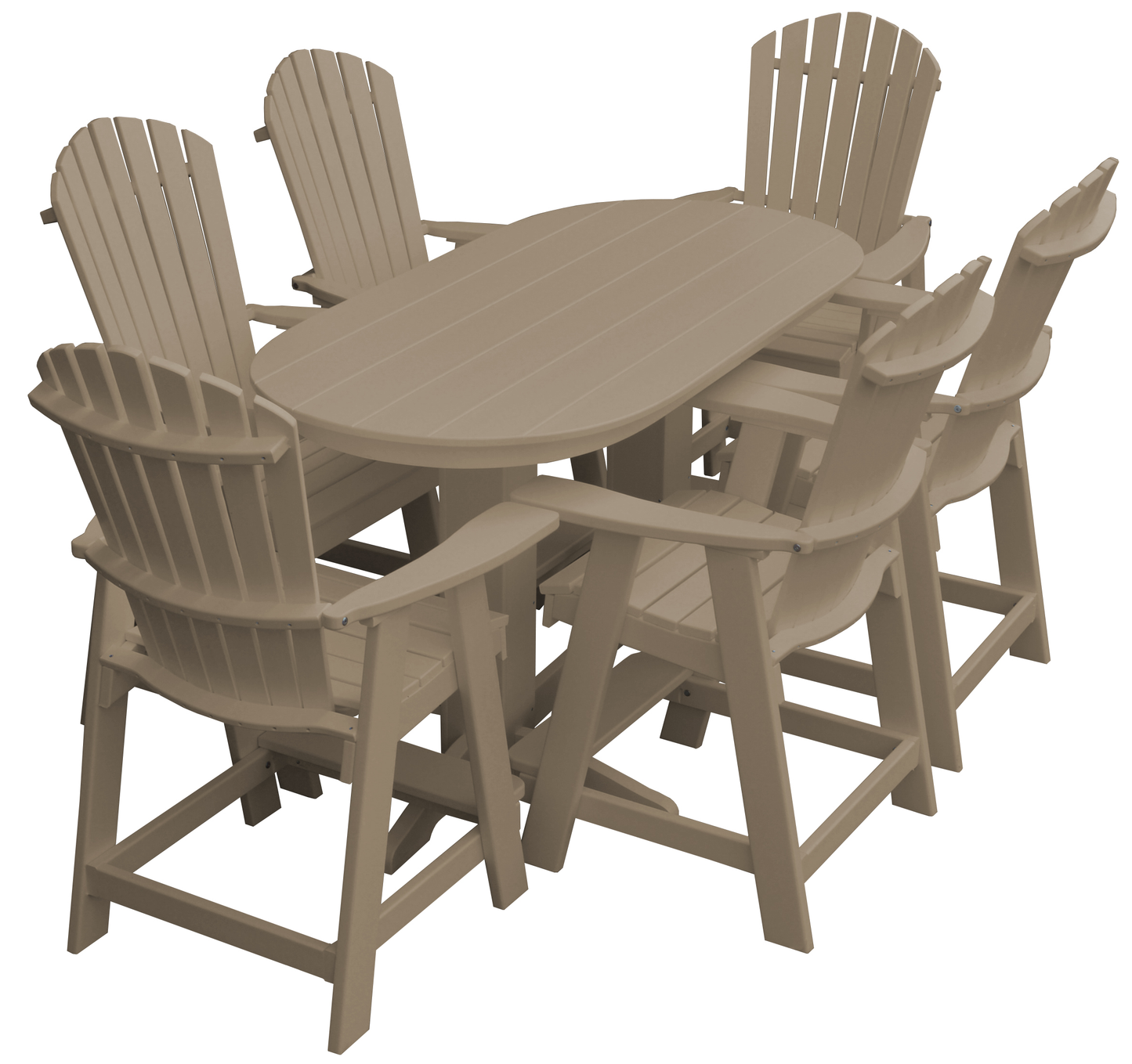Bryton Park Poly Furniture Recycled 6' Oval Table with Fanback Balcony Chairs 7 Piece Set (Counter Height) - LEAD TIME TO SHIP 10 BUSINESS DAYS
