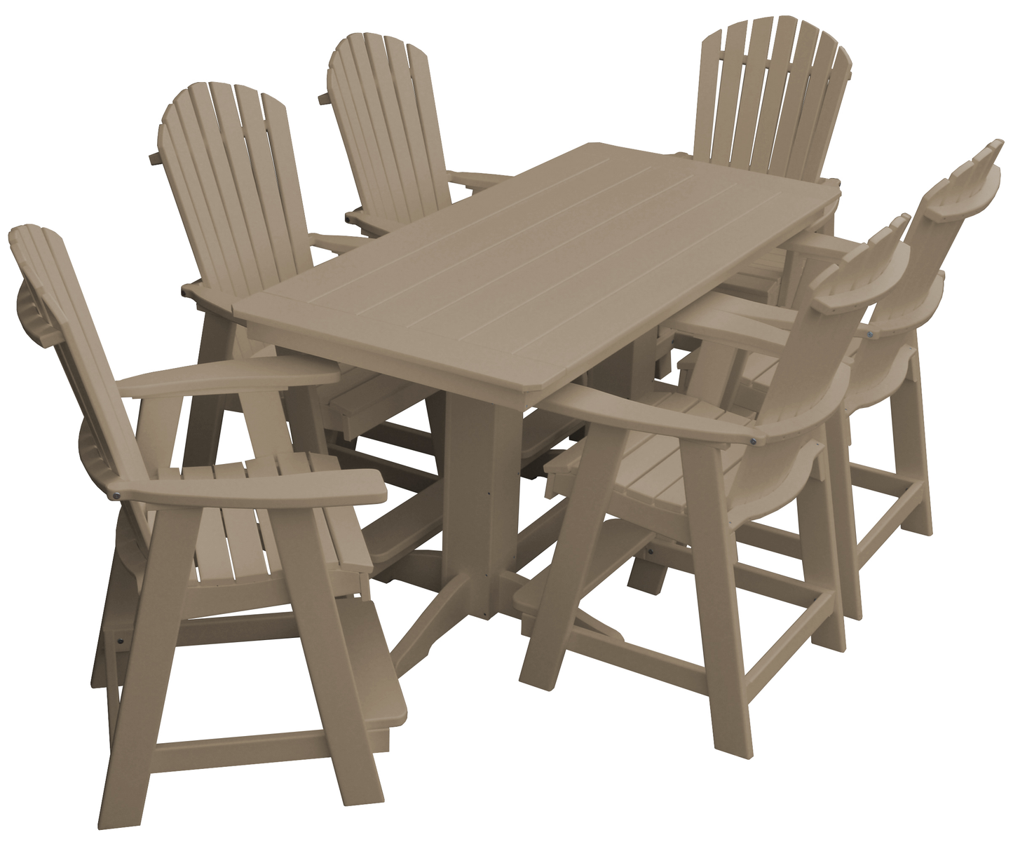 Bryton Park Poly Furniture Recycled 6' Rectangular Table with Fanback Balcony Chairs 7 Piece Set (Counter Height) - LEAD TIME TO SHIP 10 BUSINESS DAYS