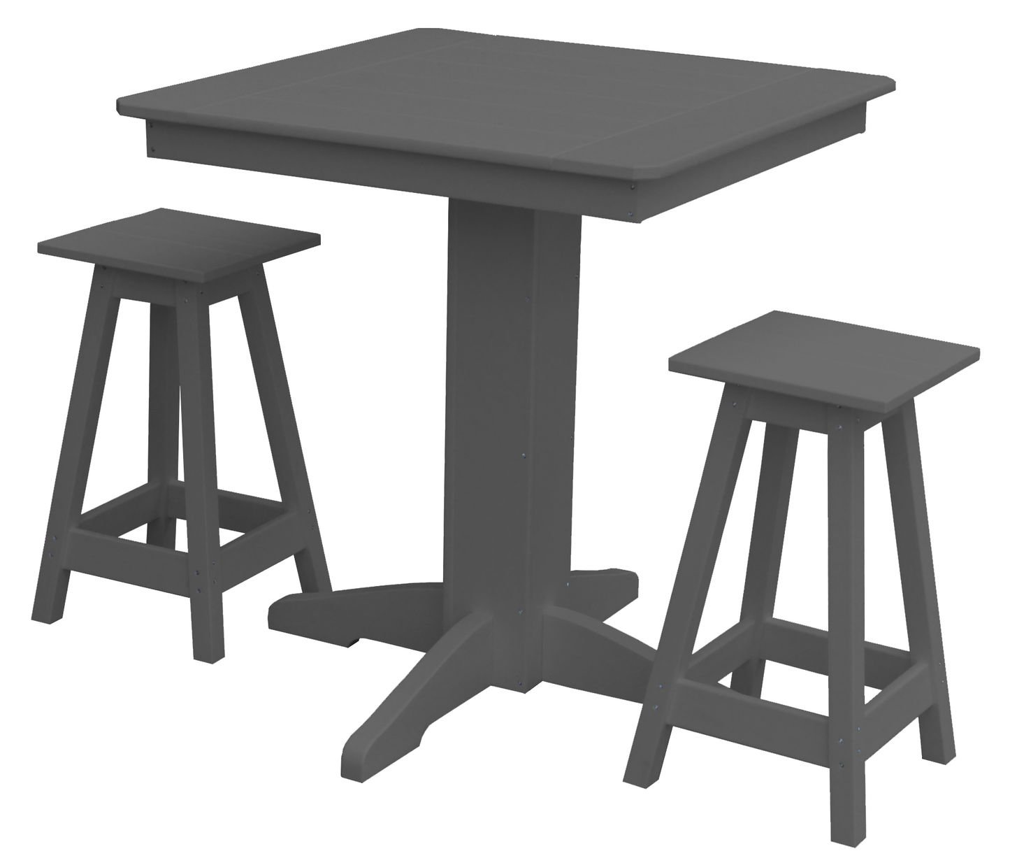 Bryton Park Poly Furniture Recycled Plastic 33in. Square Balcony Table with Square Stools 3 Piece Set (Counter Height) - LEAD TIME TO SHIP 10 BUSINESS DAYS