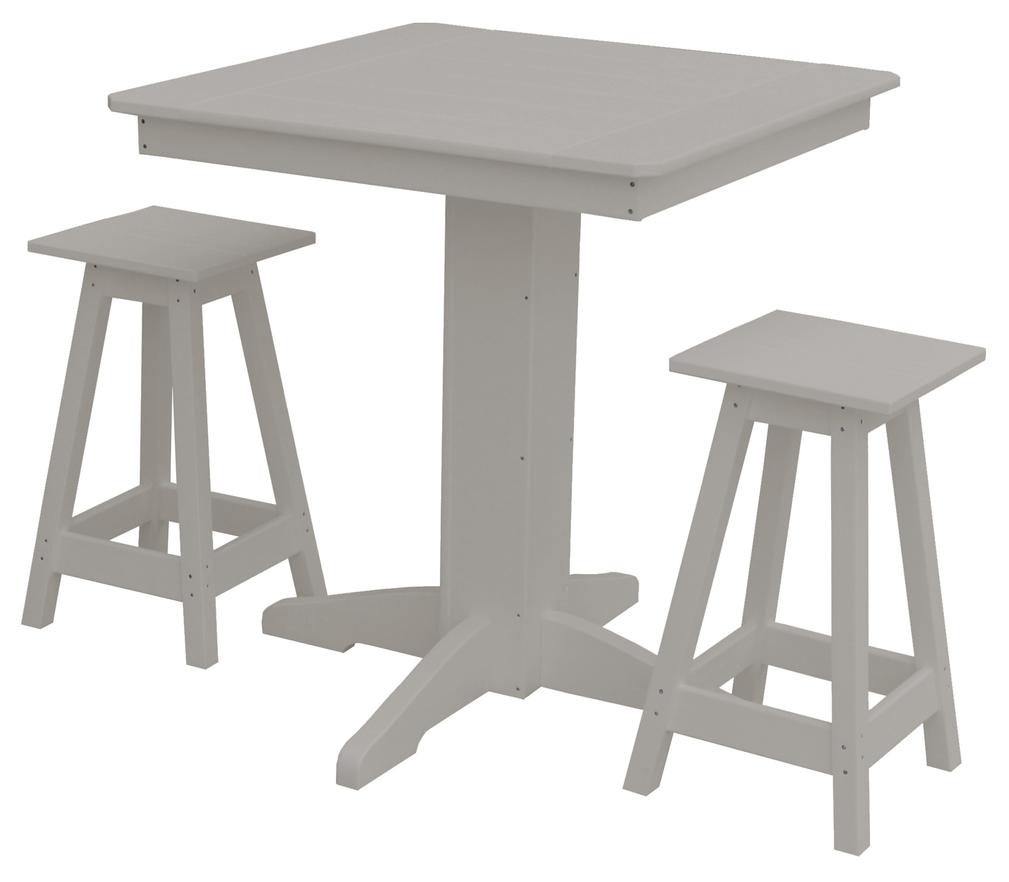 Bryton Park Poly Furniture Recycled Plastic 33in. Square Balcony Table with Square Stools 3 Piece Set (Counter Height) - LEAD TIME TO SHIP 10 BUSINESS DAYS