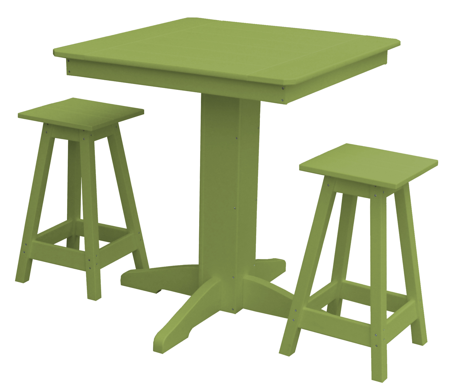 Bryton Park Poly Furniture Recycled Plastic 33in. Square Balcony Table with Square Stools 3 Piece Set (Counter Height) - LEAD TIME TO SHIP 10 BUSINESS DAYS