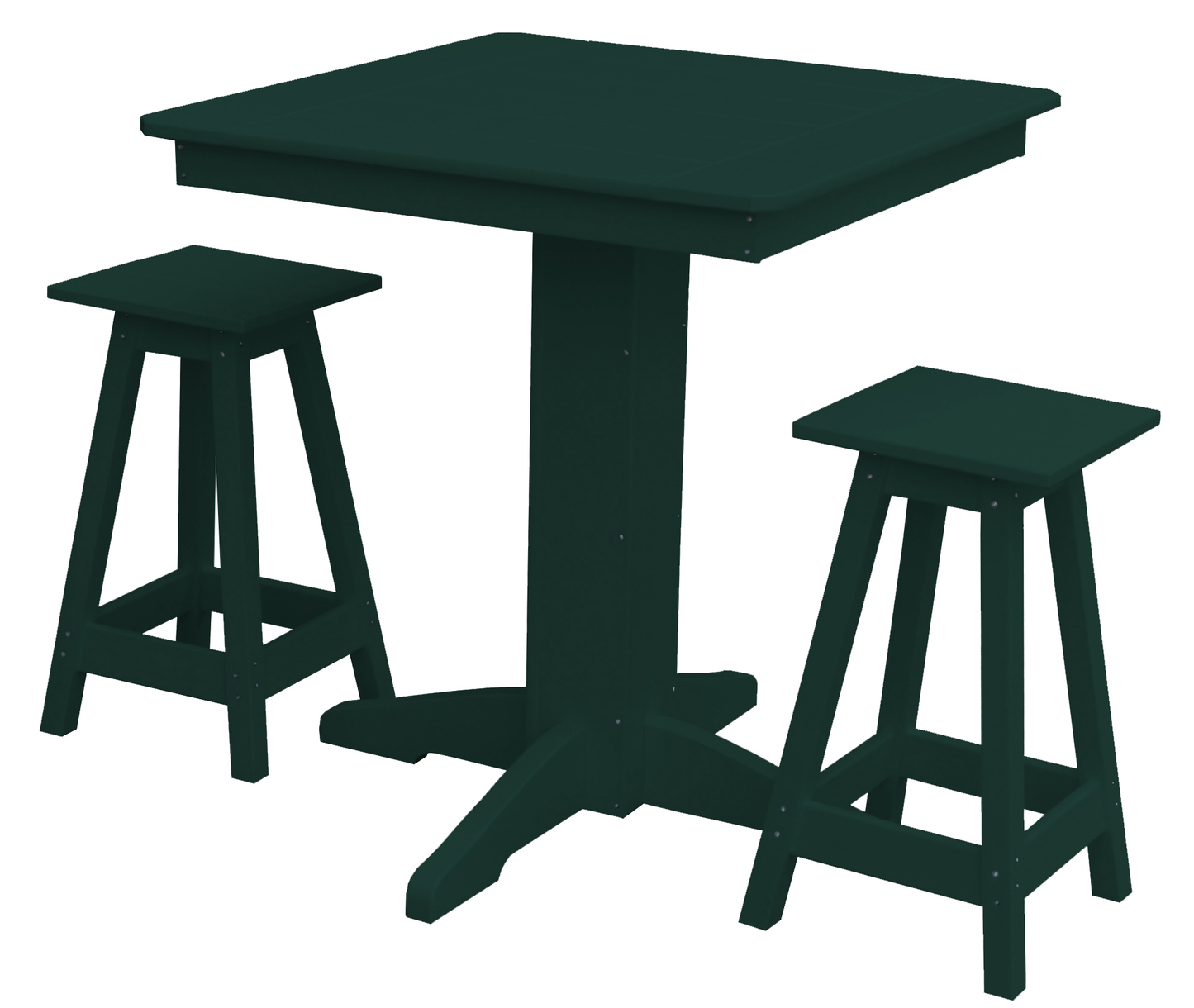 Bryton Park Poly Furniture Recycled Plastic 33in. Square Balcony Table with Square Stools 3 Piece Set (Counter Height) - LEAD TIME TO SHIP 10 BUSINESS DAYS