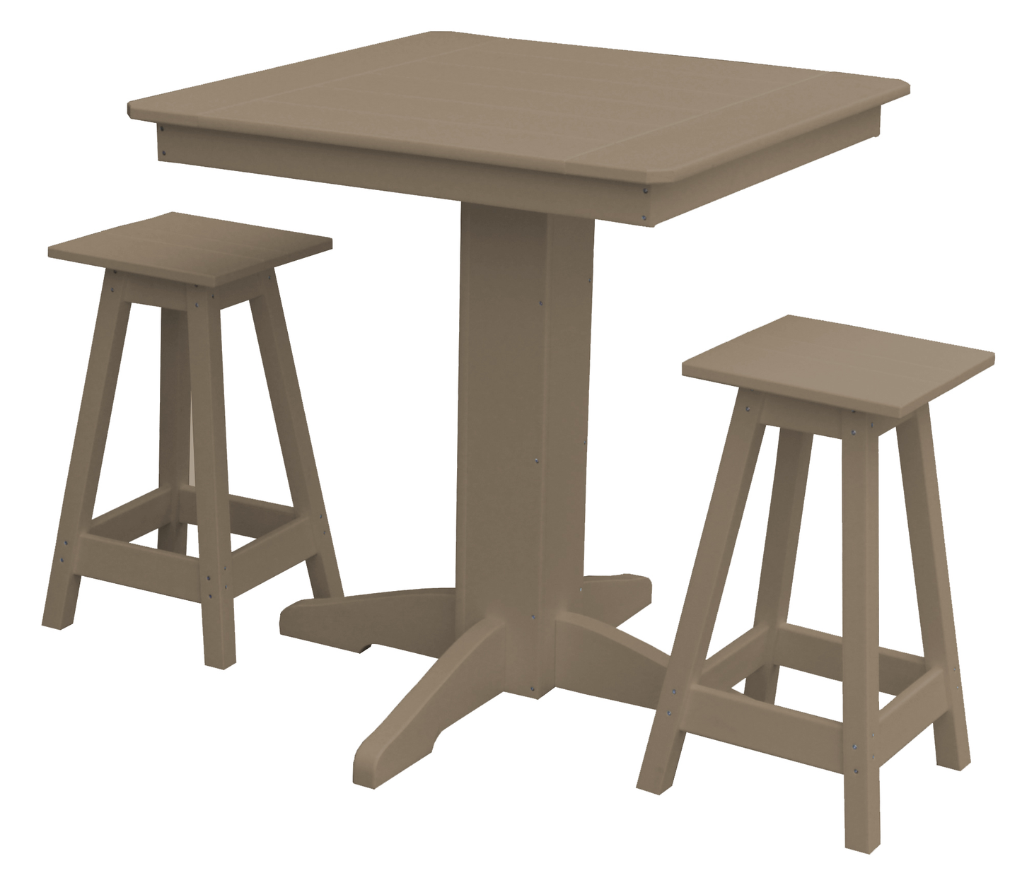 Bryton Park Poly Furniture Recycled Plastic 33in. Square Balcony Table with Square Stools 3 Piece Set (Counter Height) - LEAD TIME TO SHIP 10 BUSINESS DAYS