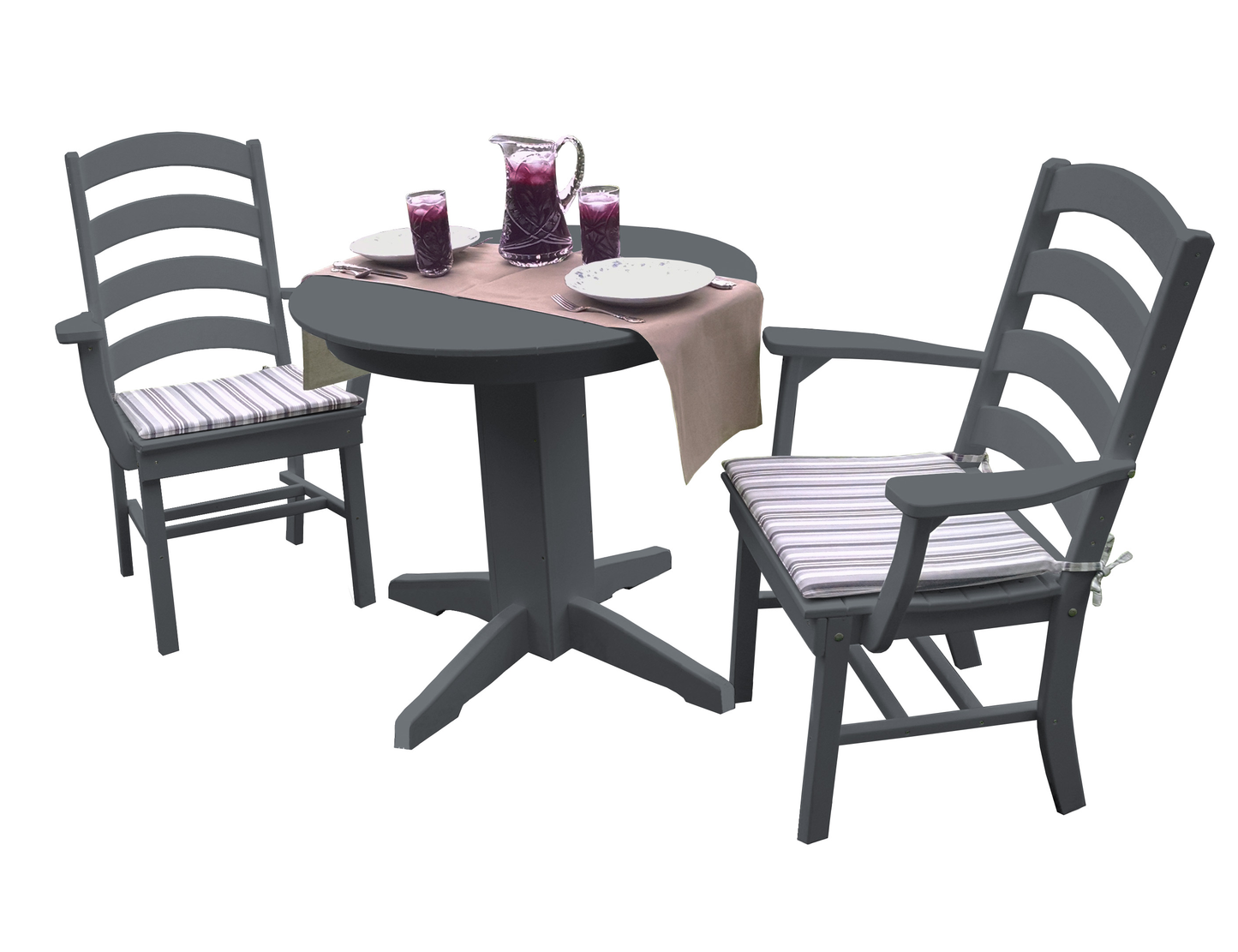 Bryton Park Poly Furniture Recycled Plastic 3 Piece Round Dining Arm Chair Dining Table Set - LEAD TIME TO SHIP 3 WEEKS OR LESS