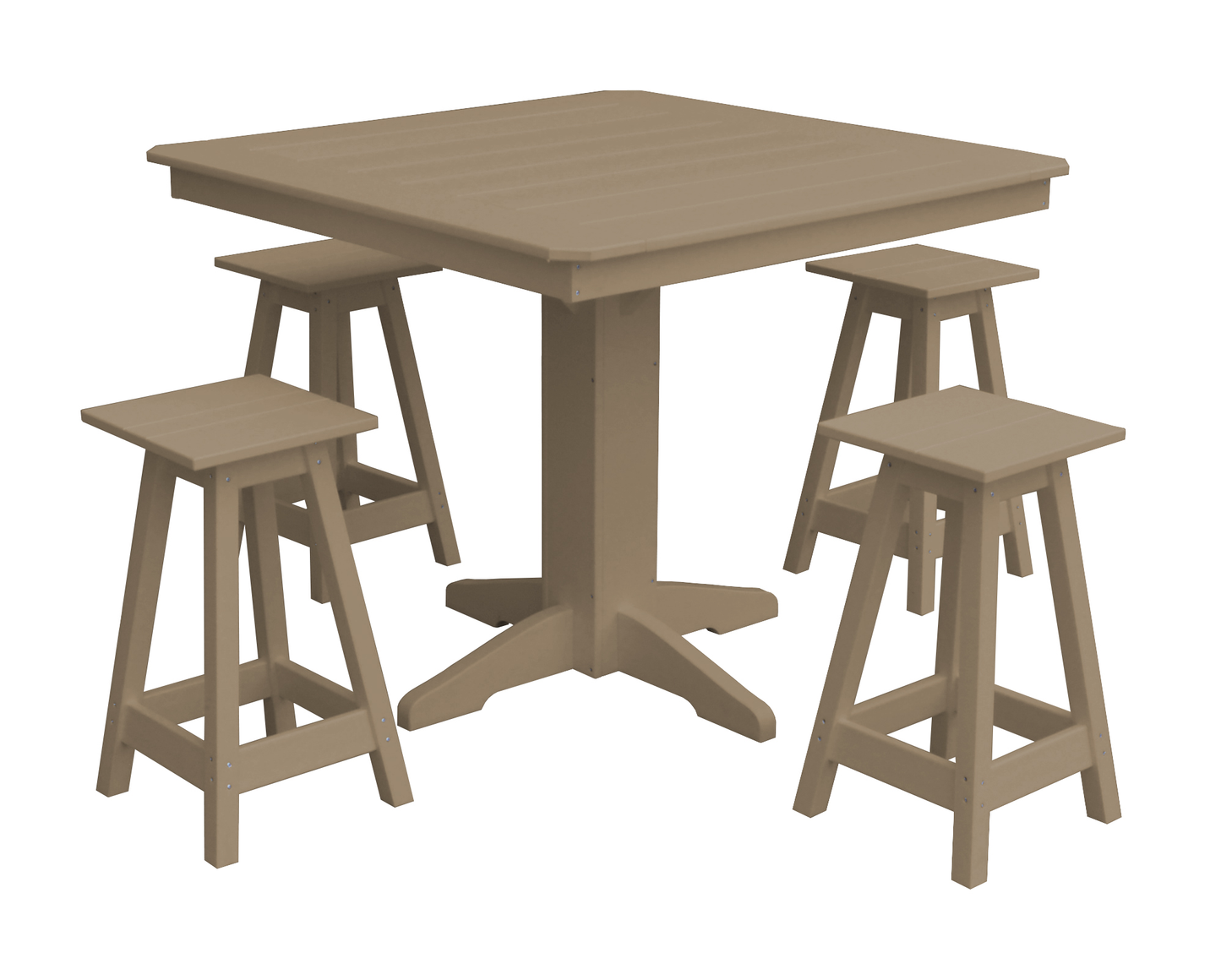 Bryton Park Poly Furniture Recycled Plastic 44in. Square Counter Table with Square Counter Stools 5 Piece Set (Counter Height) - LEAD TIME TO SHIP 10 BUSINESS DAYS