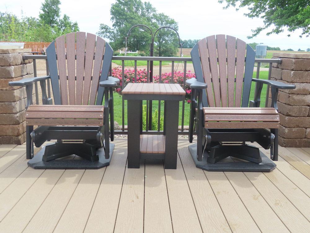 Dutch Boy 2 Fully Assembled Poly Adirondack Swivel Glider Chairs and 1 Accent Table - LEAD TIME TO SHIP 3 WEEKS