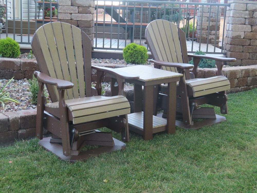 Dutch Boy 2 Fully Assembled Poly Adirondack Swivel Glider Chairs and 1 Accent Table - LEAD TIME TO SHIP 3 WEEKS