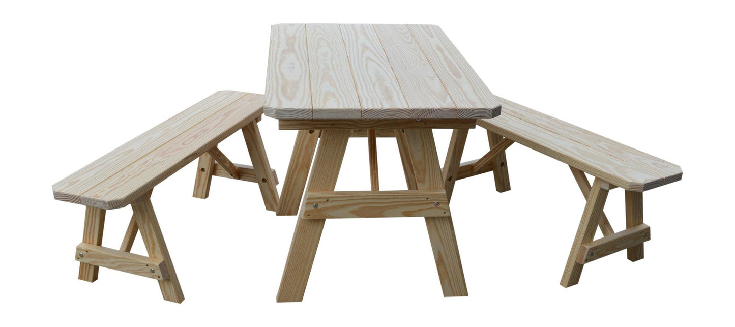 A&L Furniture Co. Yellow Pine Traditional 4' Table with 2 Benches - LEAD TIME TO SHIP 10 BUSINESS DAYS