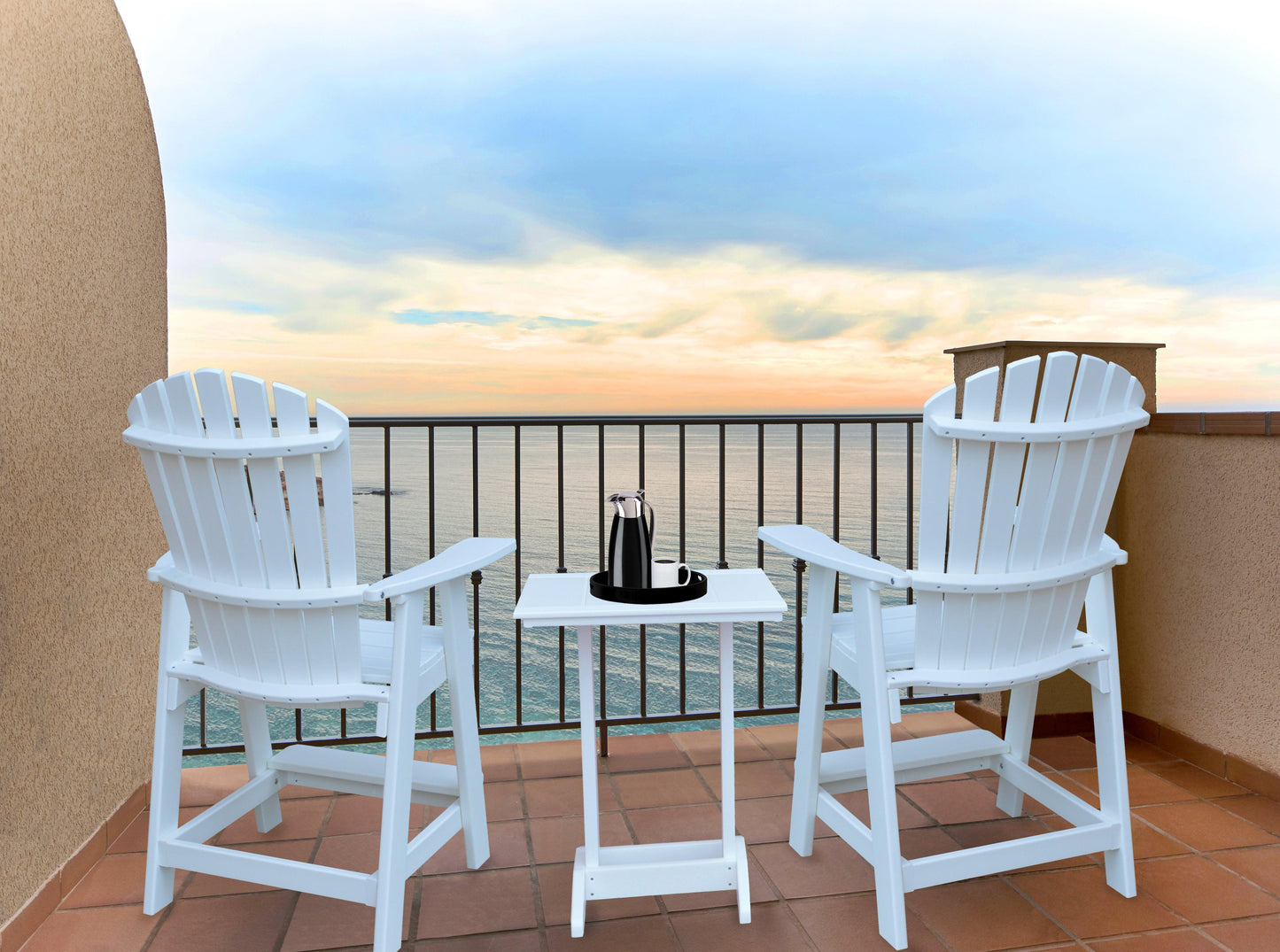 Bryton Park Poly Furniture Recycled Square Balcony Side Table with Fanback Balcony Chairs 3 Piece Set (Counter Height) - LEAD TIME TO SHIP 10 BUSINESS DAYS