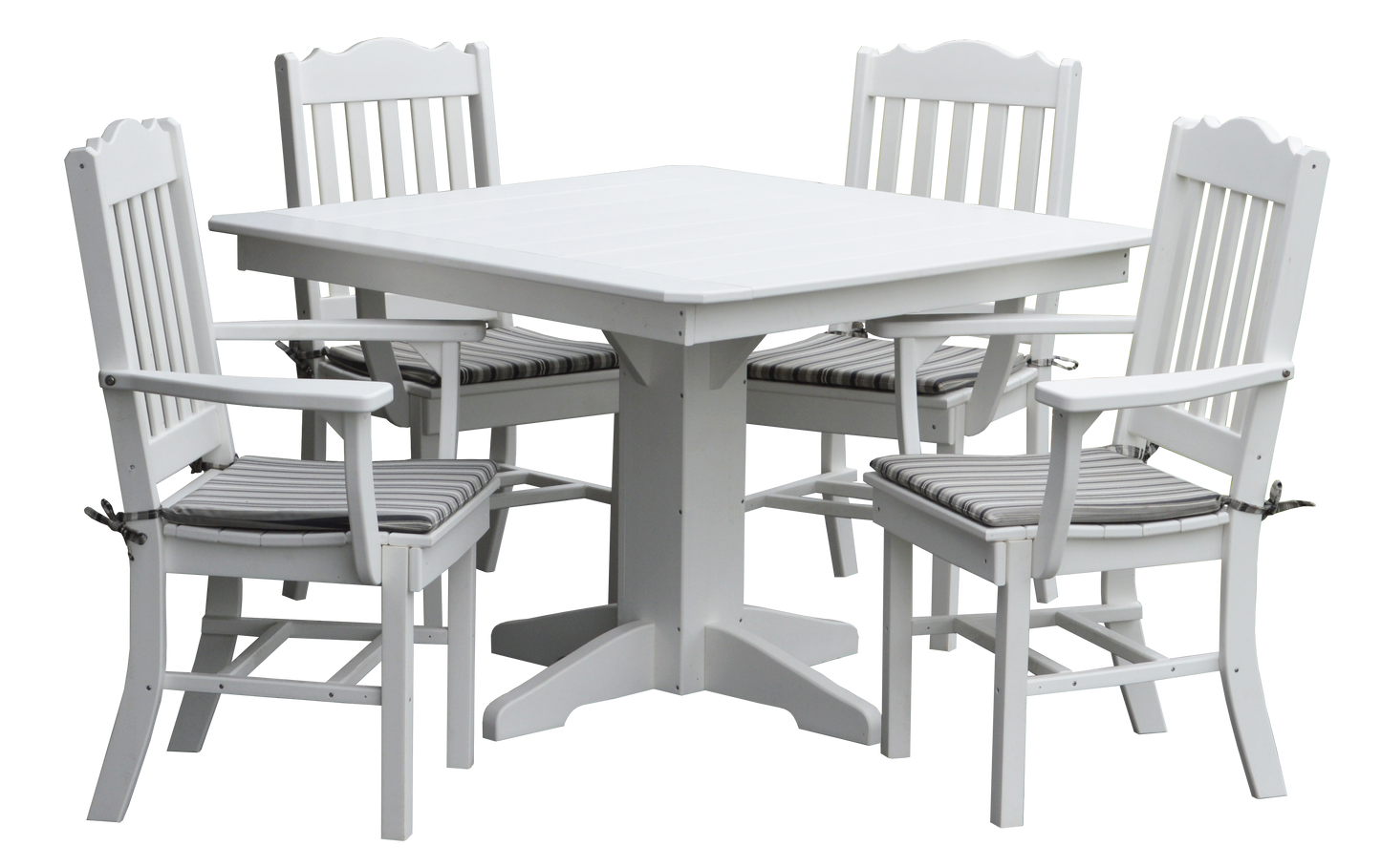 Bryton Park Poly Furniture Recycled Plastic Square Table with Royal Dining Chairs w Arms 5 Piece Set - LEAD TIME TO SHIP 10 BUSINESS DAYS