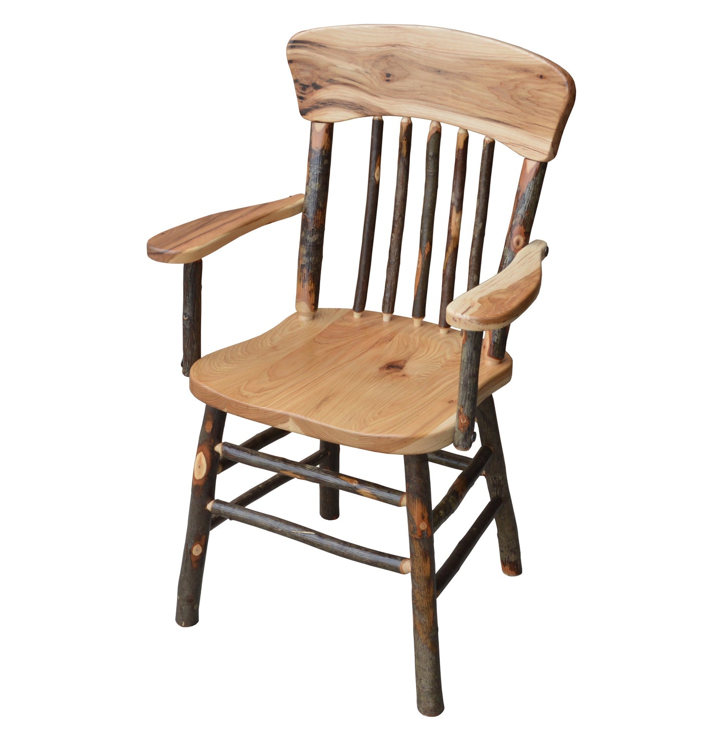 A&L Furniture Co. Timberlux Rustic Hickory Panel Back Dining Chair With Arms - LEAD TIME TO SHIP 10 BUSINESS DAYS