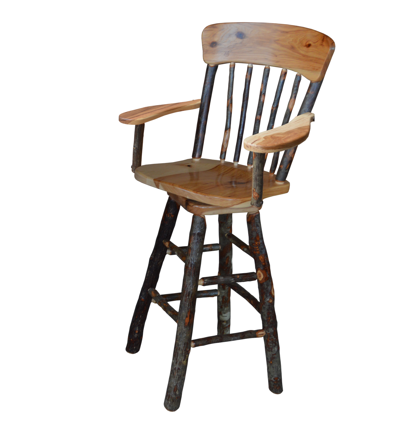 A&L Furniture Co. Timberlux Rustic Hickory Panel Back Swivel Barchair with Arms - LEAD TIME TO SHIP 10 BUSINESS DAYS