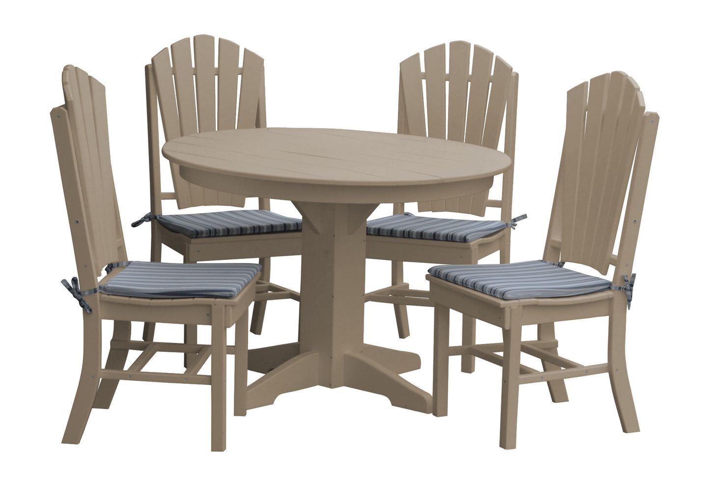 A&L Furniture Recycled Plastic Round Table with Adirondack Dining Chair 5 Piece Set - LEAD TIME TO SHIP 10 BUSINESS DAYS