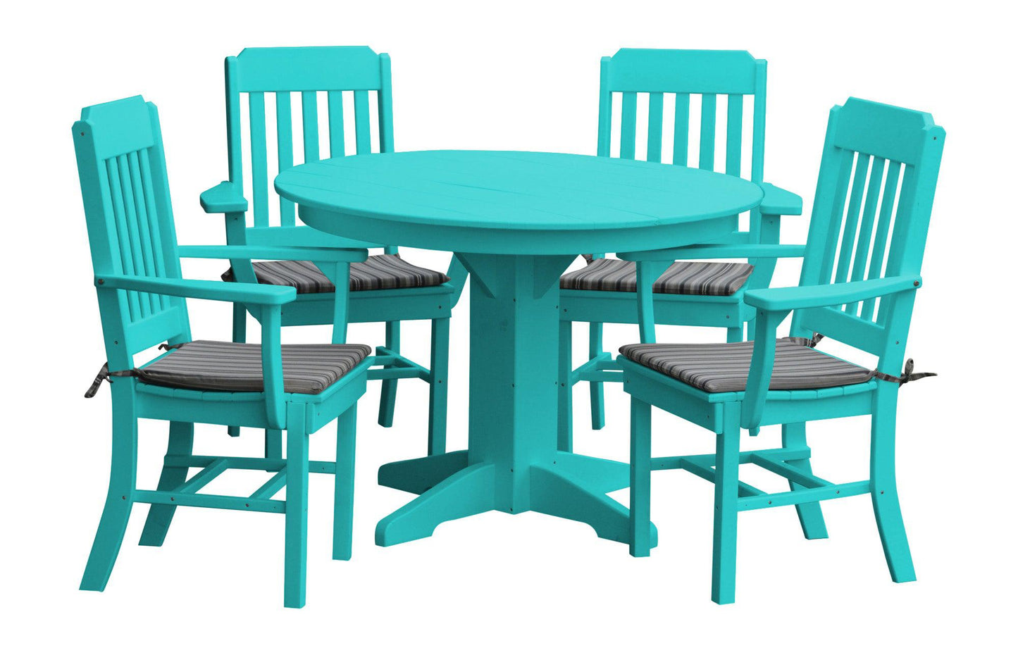 A&L Furniture Recycled Plastic Round Table with Traditional Dining Chairs w/ Arms Dining Set - LEAD TIME TO SHIP 10 BUSINESS DAYS