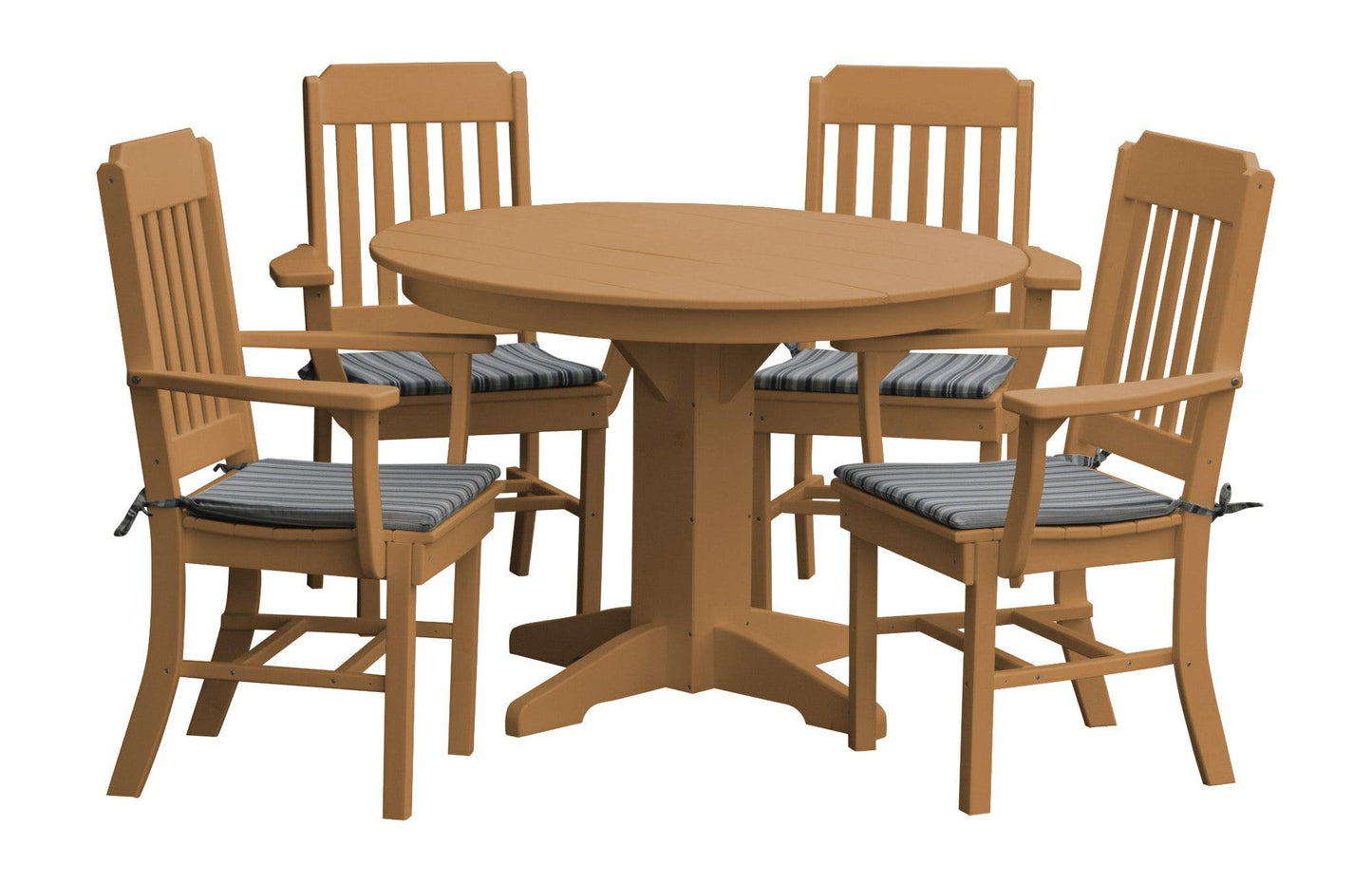 A&L Furniture Recycled Plastic Round Table with Traditional Dining Chairs w/ Arms Dining Set - LEAD TIME TO SHIP 10 BUSINESS DAYS