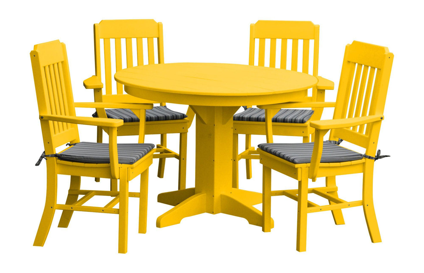 A&L Furniture Recycled Plastic Round Table with Traditional Dining Chairs w/ Arms Dining Set - LEAD TIME TO SHIP 10 BUSINESS DAYS