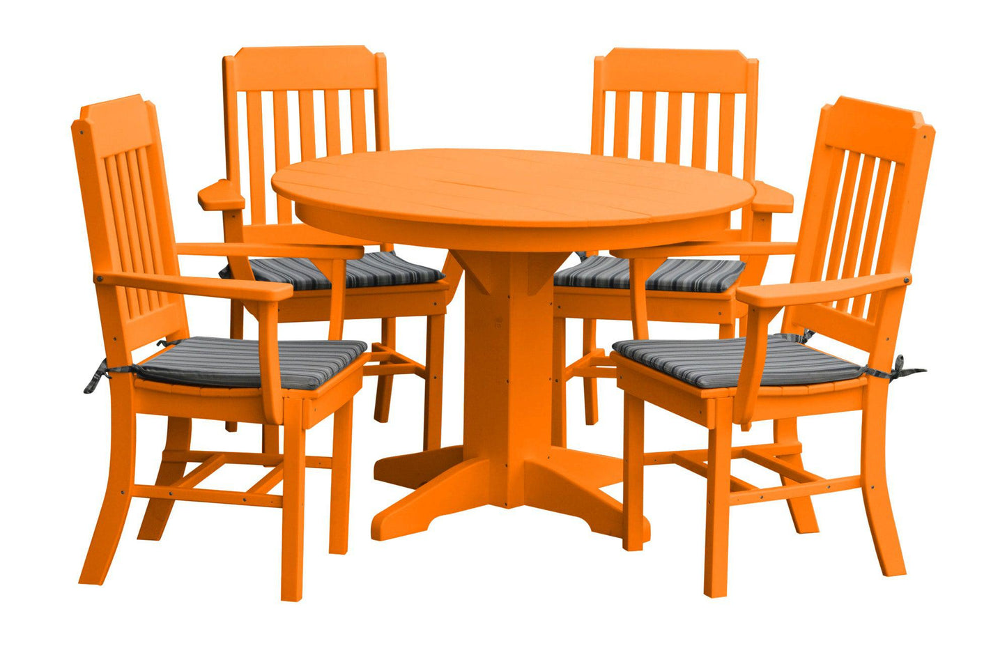 A&L Furniture Recycled Plastic Round Table with Traditional Dining Chairs w/ Arms Dining Set - LEAD TIME TO SHIP 10 BUSINESS DAYS