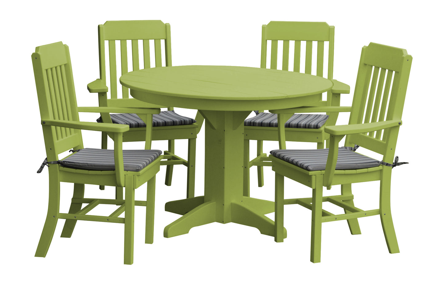 A&L Furniture Recycled Plastic Round Table with Traditional Dining Chairs w/ Arms Dining Set - LEAD TIME TO SHIP 10 BUSINESS DAYS