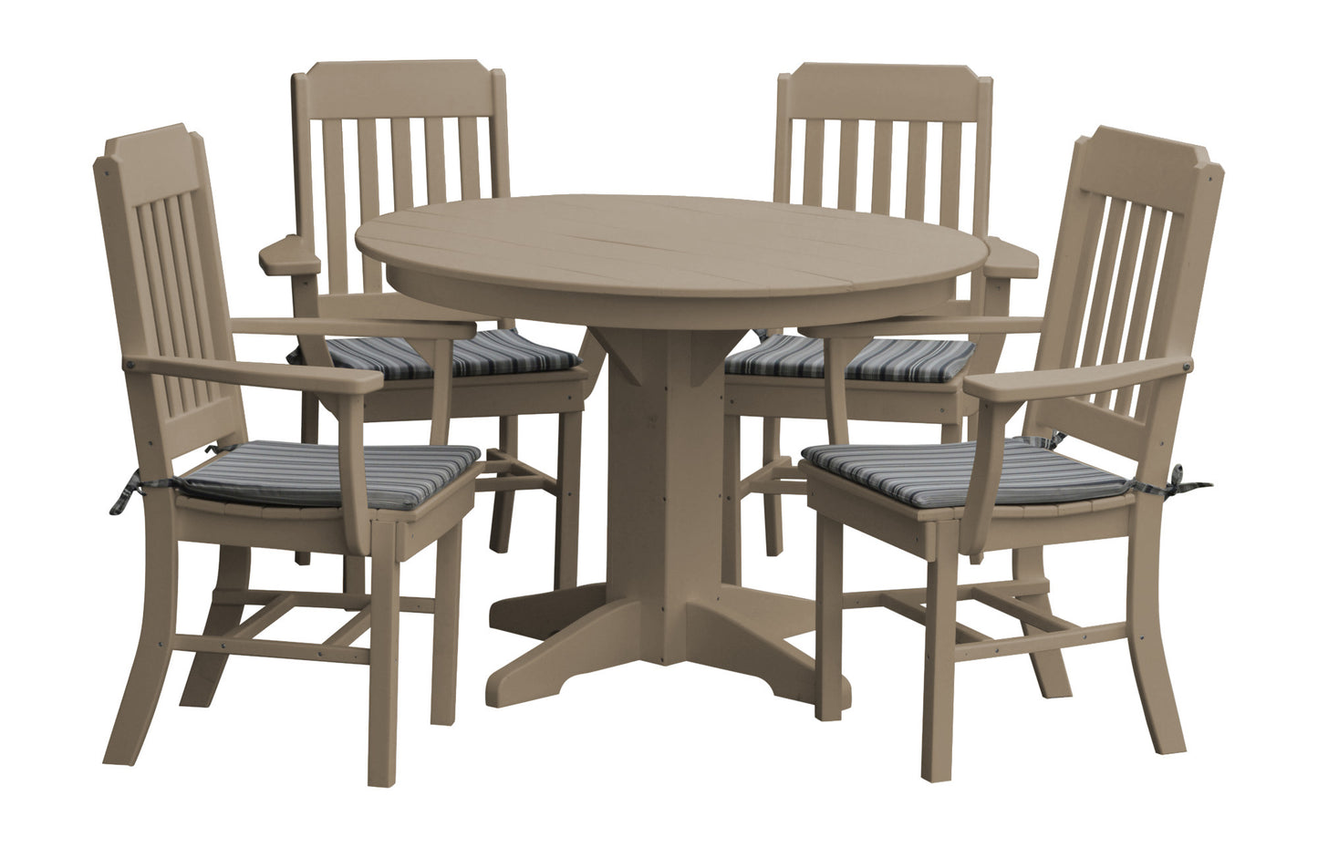 A&L Furniture Recycled Plastic Round Table with Traditional Dining Chairs w/ Arms Dining Set - LEAD TIME TO SHIP 10 BUSINESS DAYS
