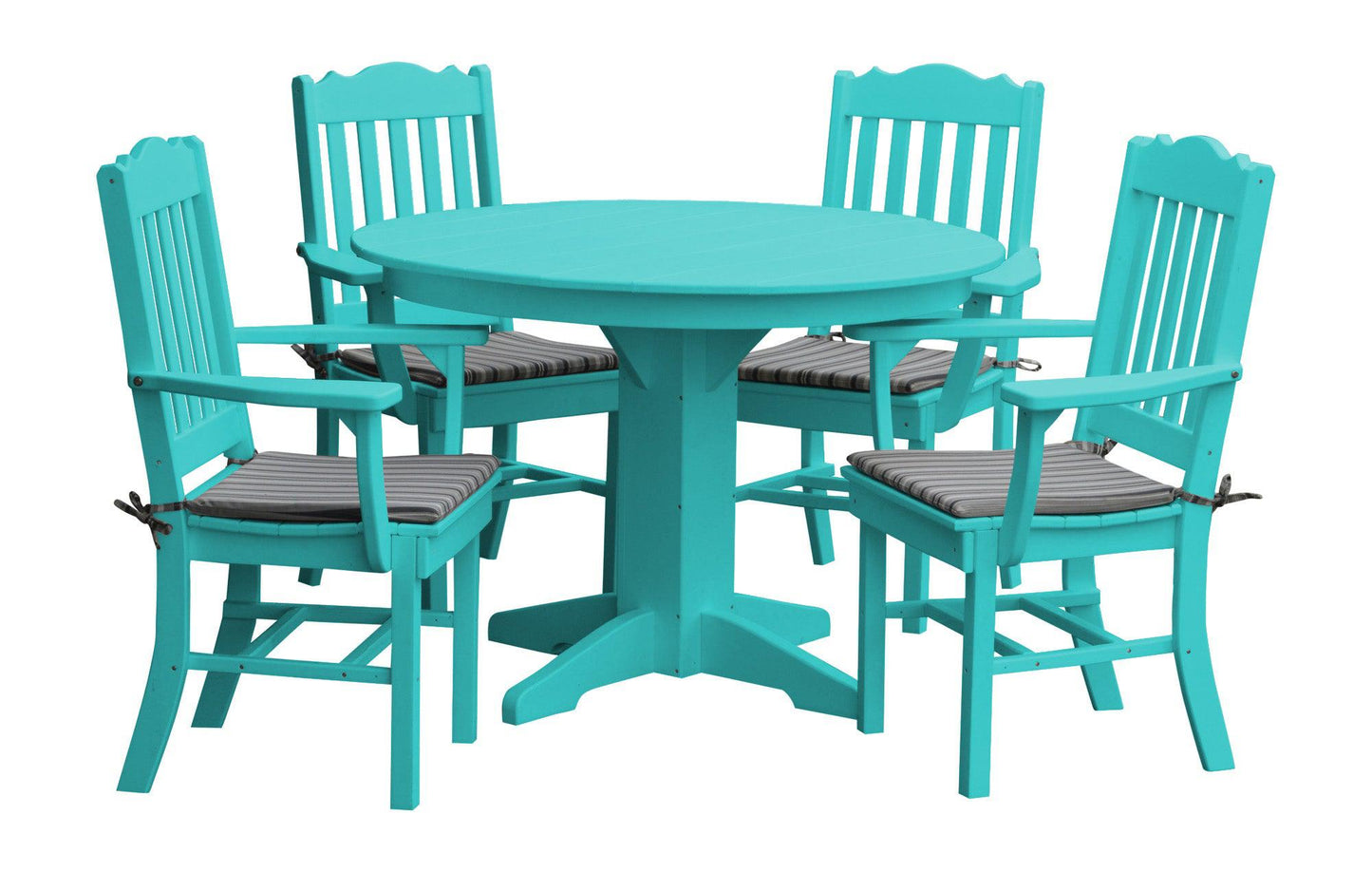 Bryton Park Poly Furniture Recycled Plastic Round Table with Royal Dining Chairs w/ Arms 5 Piece Dining Set - LEAD TIME TO SHIP 10 BUSINESS DAYS