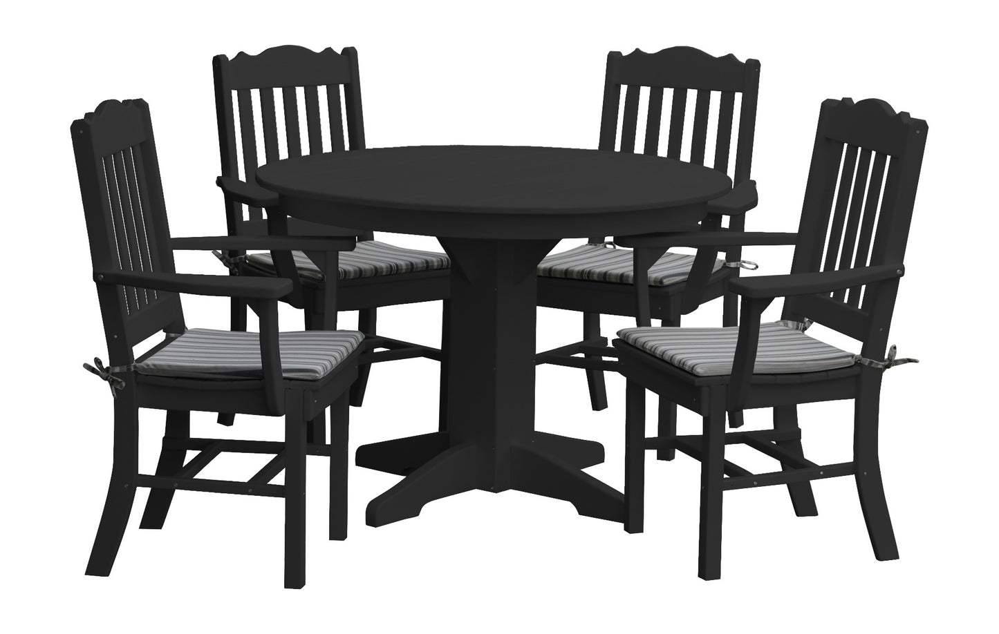 Bryton Park Poly Furniture Recycled Plastic Round Table with Royal Dining Chairs w/ Arms 5 Piece Dining Set - LEAD TIME TO SHIP 10 BUSINESS DAYS