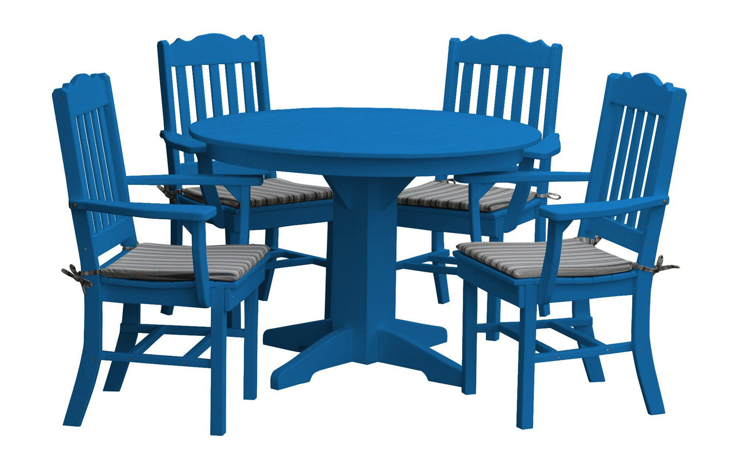 Bryton Park Poly Furniture Recycled Plastic Round Table with Royal Dining Chairs w/ Arms 5 Piece Dining Set - LEAD TIME TO SHIP 10 BUSINESS DAYS