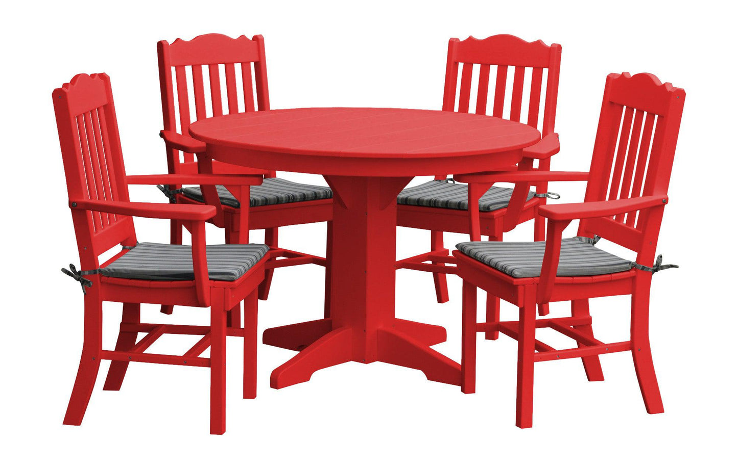 Bryton Park Poly Furniture Recycled Plastic Round Table with Royal Dining Chairs w/ Arms 5 Piece Dining Set - LEAD TIME TO SHIP 10 BUSINESS DAYS