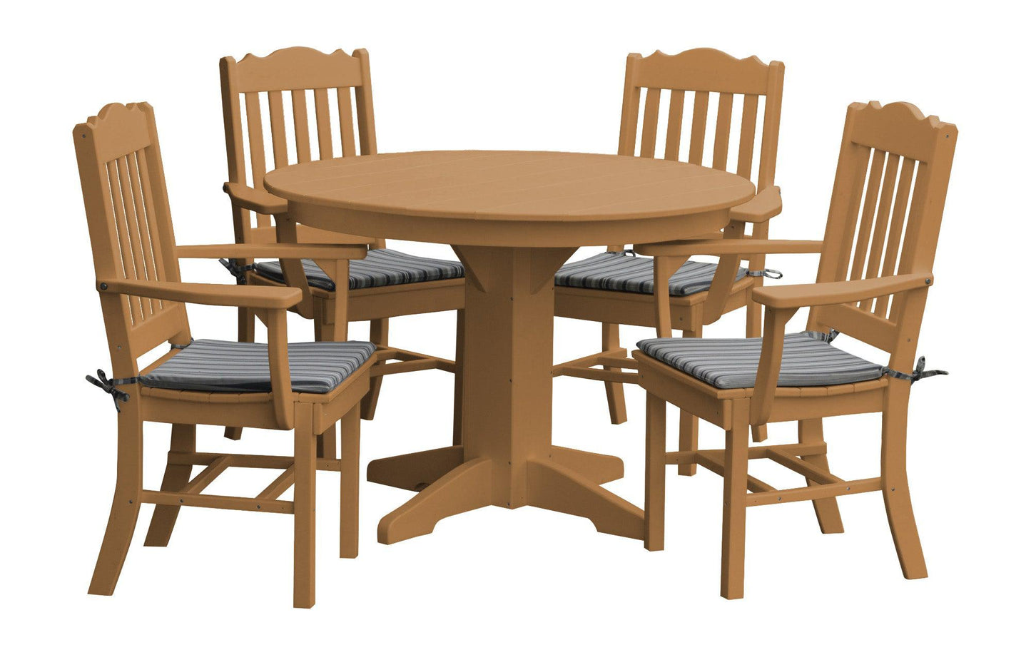 Bryton Park Poly Furniture Recycled Plastic Round Table with Royal Dining Chairs w/ Arms 5 Piece Dining Set - LEAD TIME TO SHIP 10 BUSINESS DAYS