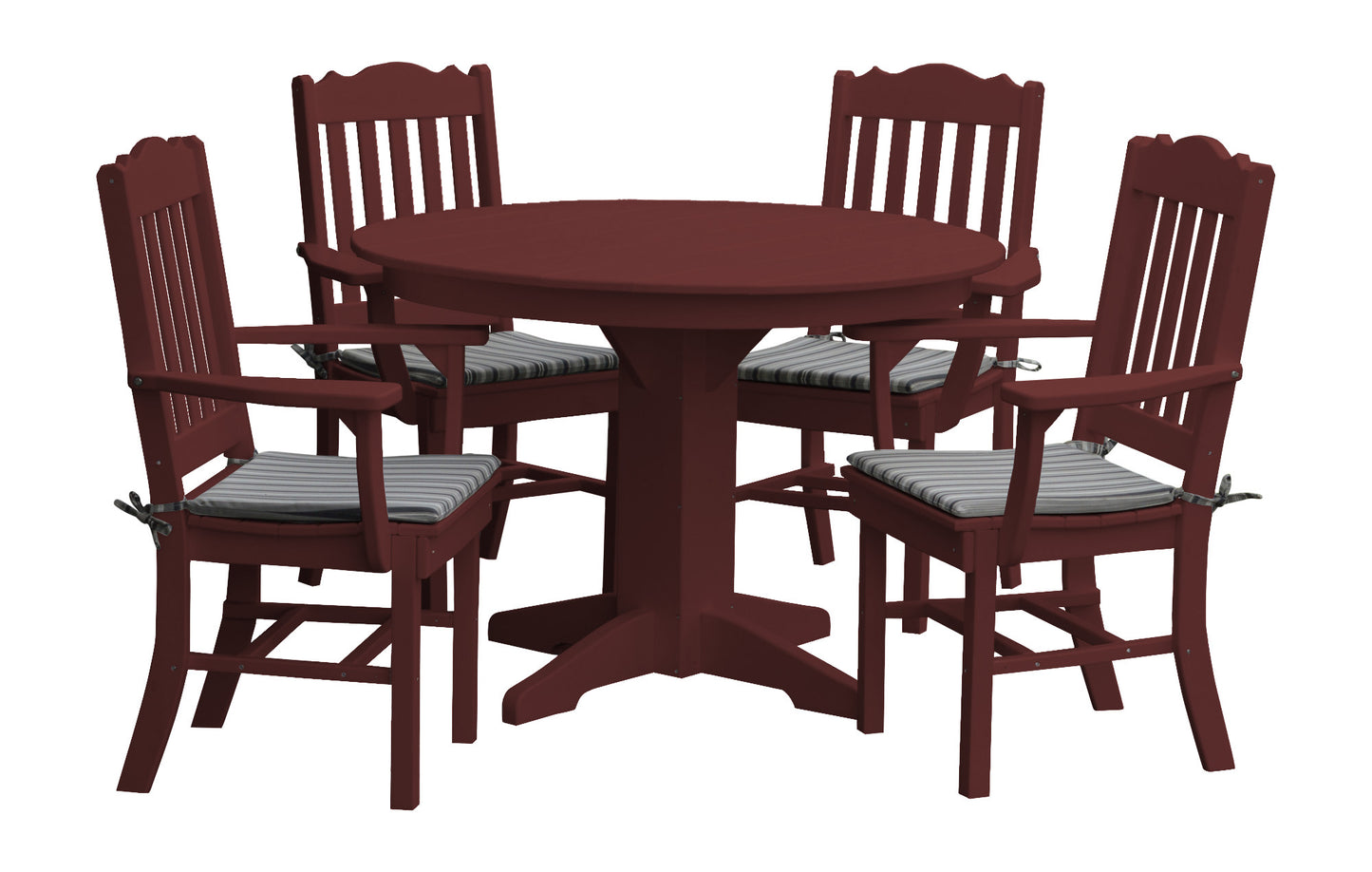 Bryton Park Poly Furniture Recycled Plastic Round Table with Royal Dining Chairs w/ Arms 5 Piece Dining Set - LEAD TIME TO SHIP 10 BUSINESS DAYS