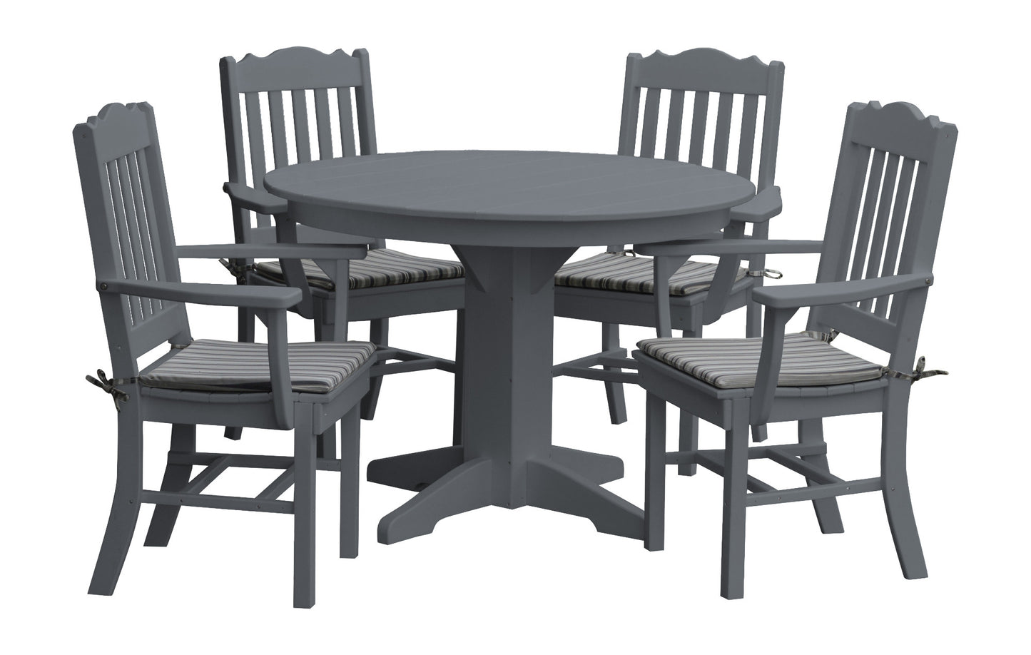 Bryton Park Poly Furniture Recycled Plastic Round Table with Royal Dining Chairs w/ Arms 5 Piece Dining Set - LEAD TIME TO SHIP 10 BUSINESS DAYS