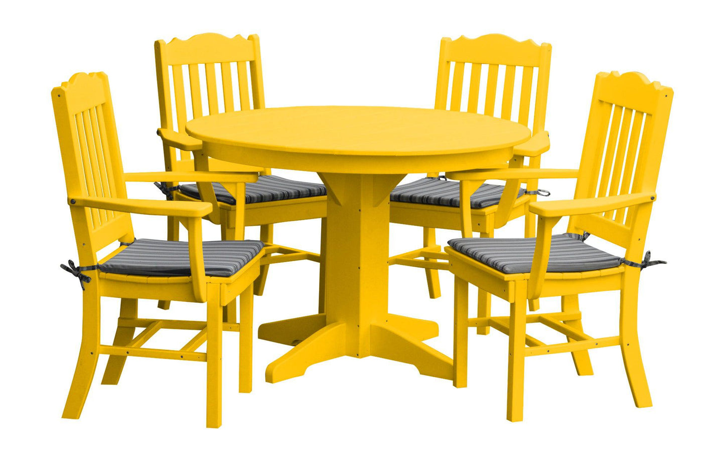 Bryton Park Poly Furniture Recycled Plastic Round Table with Royal Dining Chairs w/ Arms 5 Piece Dining Set - LEAD TIME TO SHIP 10 BUSINESS DAYS