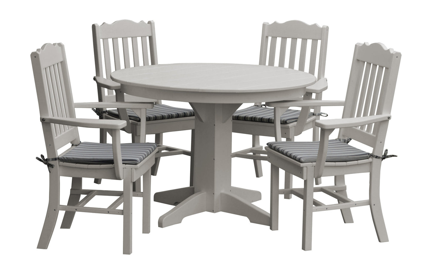 Bryton Park Poly Furniture Recycled Plastic Round Table with Royal Dining Chairs w/ Arms 5 Piece Dining Set - LEAD TIME TO SHIP 10 BUSINESS DAYS