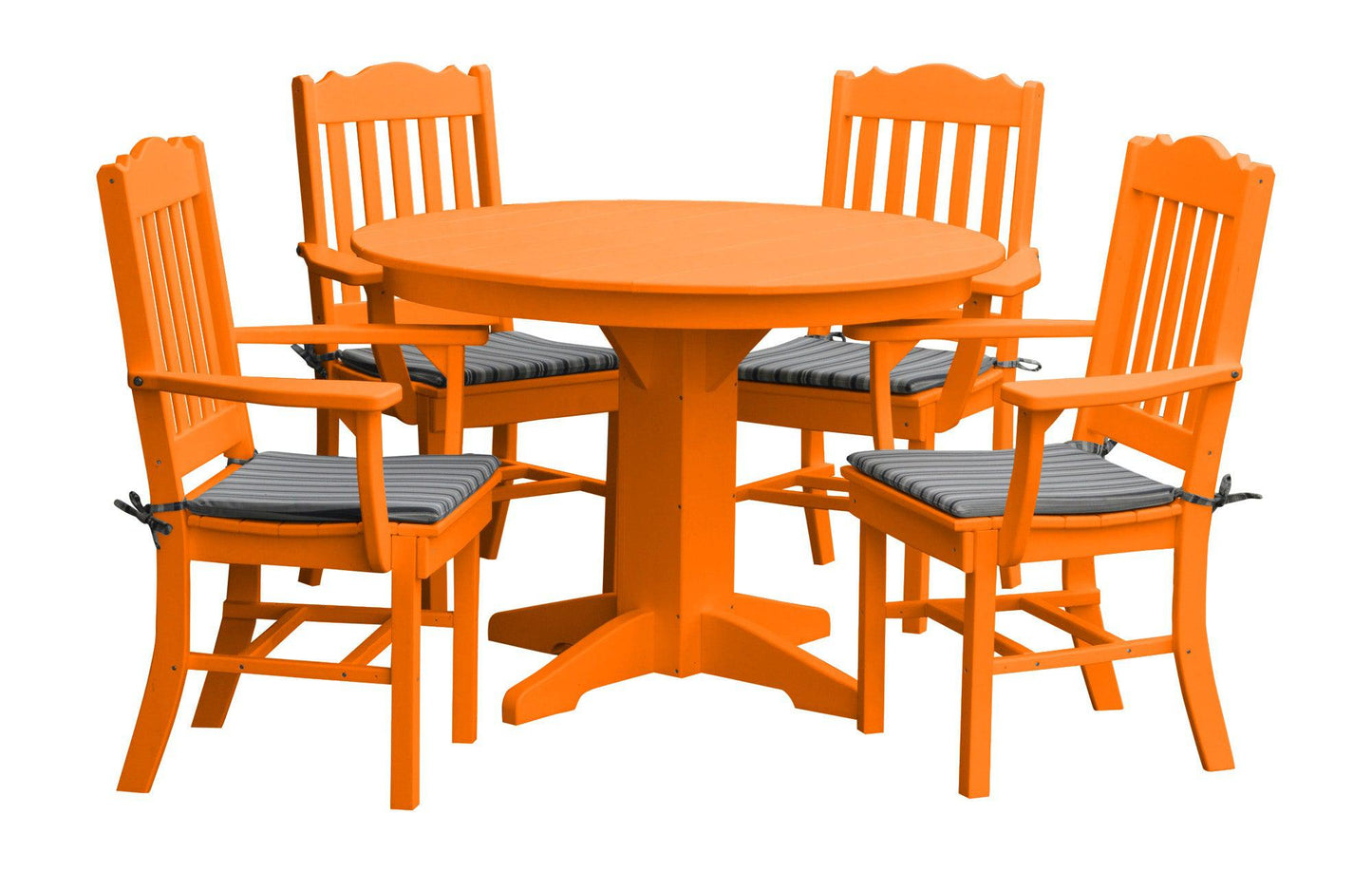 Bryton Park Poly Furniture Recycled Plastic Round Table with Royal Dining Chairs w/ Arms 5 Piece Dining Set - LEAD TIME TO SHIP 10 BUSINESS DAYS