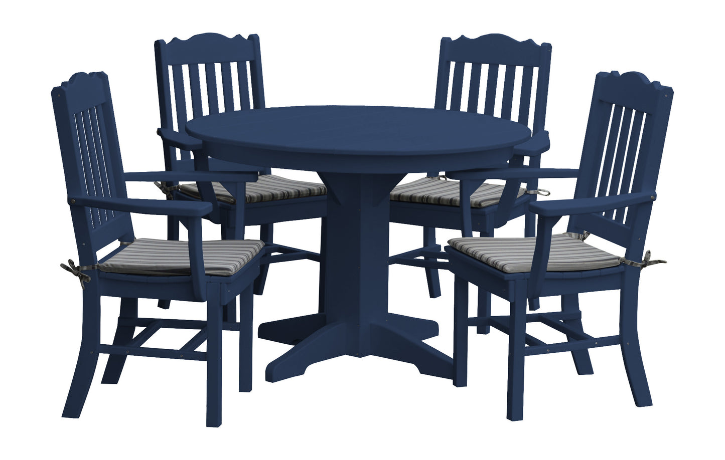 Bryton Park Poly Furniture Recycled Plastic Round Table with Royal Dining Chairs w/ Arms 5 Piece Dining Set - LEAD TIME TO SHIP 10 BUSINESS DAYS