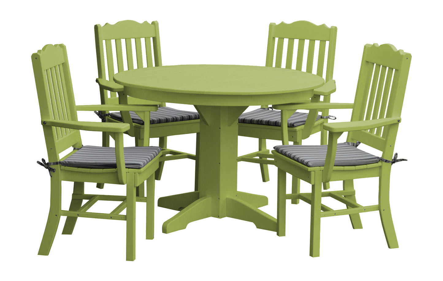 Bryton Park Poly Furniture Recycled Plastic Round Table with Royal Dining Chairs w/ Arms 5 Piece Dining Set - LEAD TIME TO SHIP 10 BUSINESS DAYS