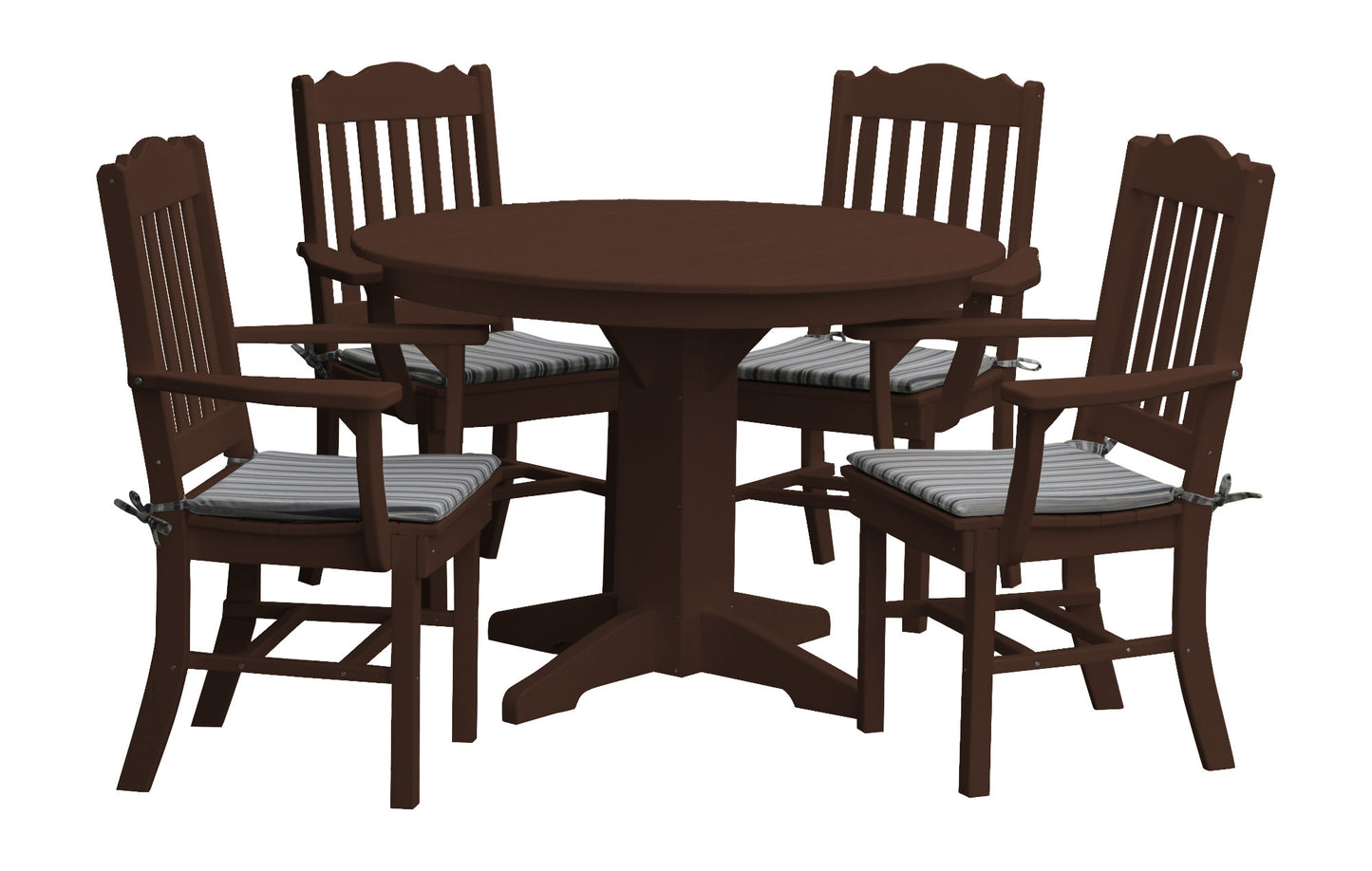 Bryton Park Poly Furniture Recycled Plastic Round Table with Royal Dining Chairs w/ Arms 5 Piece Dining Set - LEAD TIME TO SHIP 10 BUSINESS DAYS