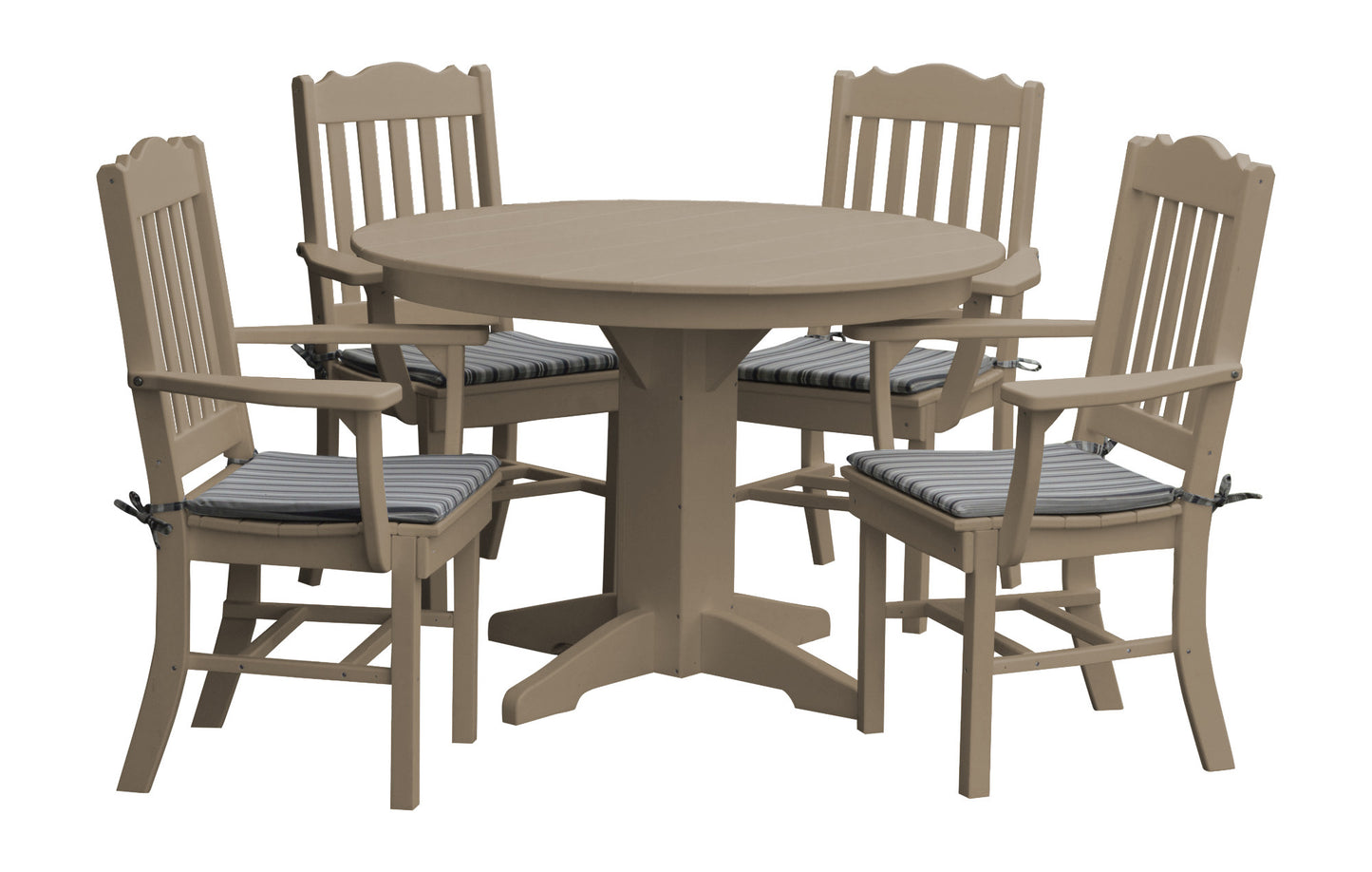 Bryton Park Poly Furniture Recycled Plastic Round Table with Royal Dining Chairs w/ Arms 5 Piece Dining Set - LEAD TIME TO SHIP 10 BUSINESS DAYS