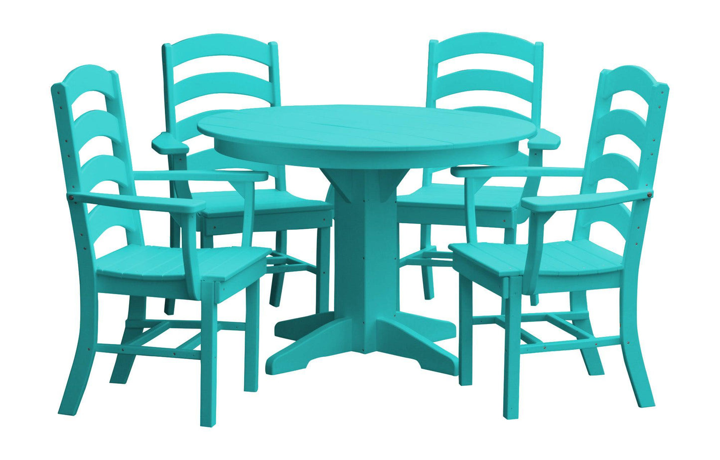 Bryton Park Poly Furniture Recycled Plastic Round Table with Ladderback Dining Chair w/ Arms 5 Piece Dining Set - LEAD TIME TO SHIP 10 BUSINESS DAYS