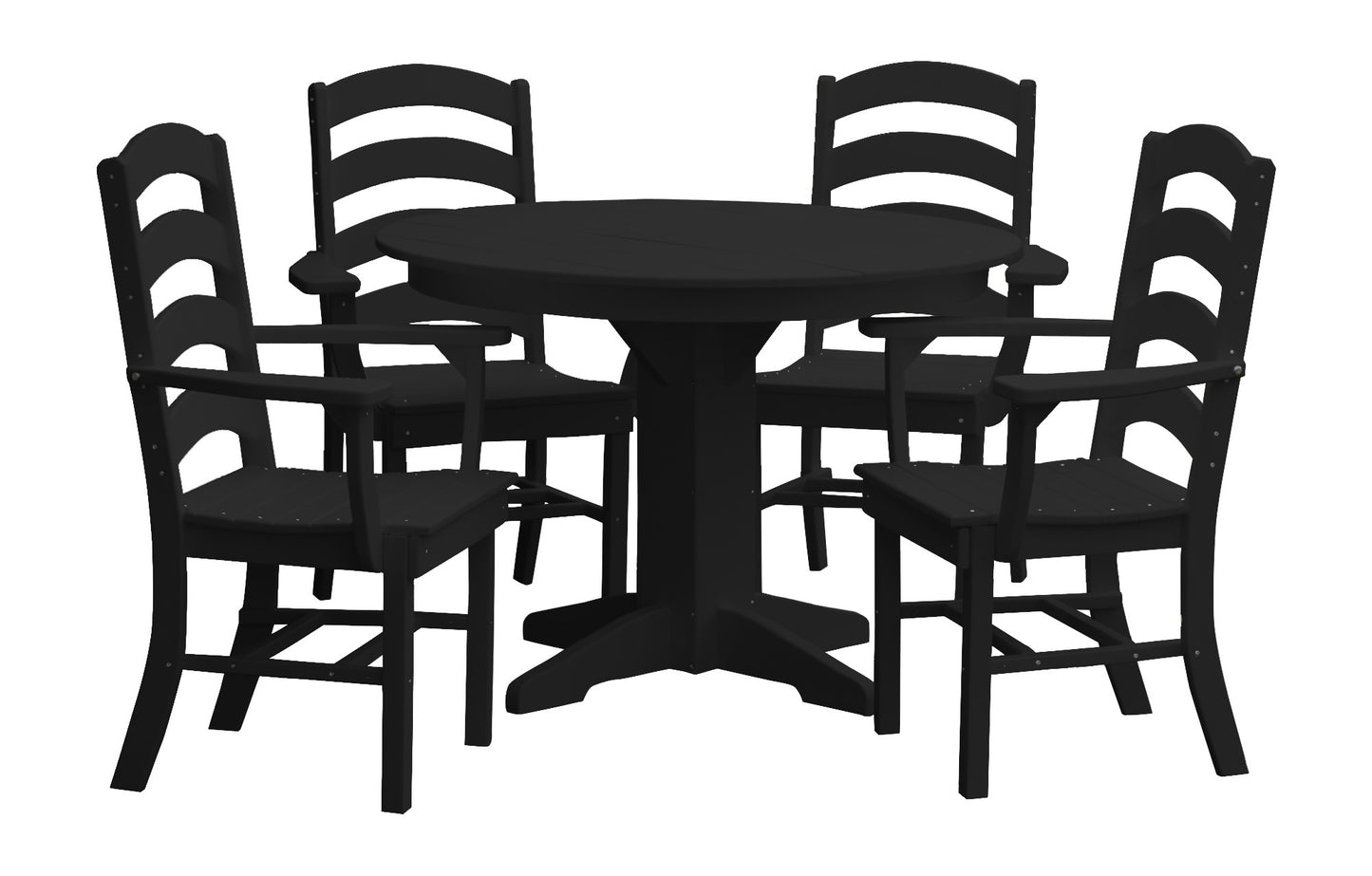 Bryton Park Poly Furniture Recycled Plastic Round Table with Ladderback Dining Chair w/ Arms 5 Piece Dining Set - LEAD TIME TO SHIP 10 BUSINESS DAYS