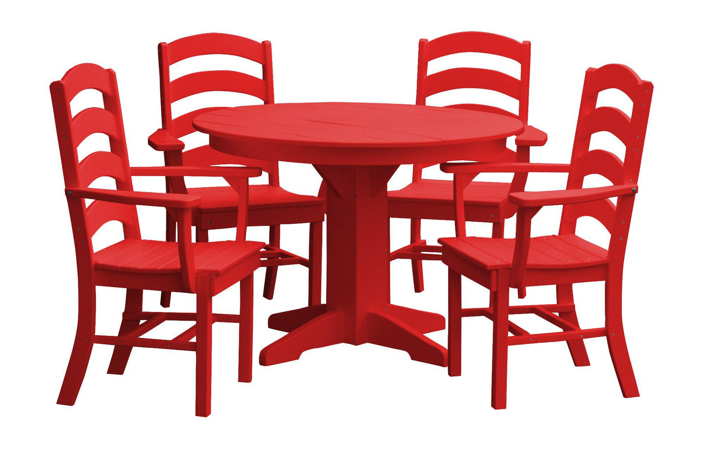 Bryton Park Poly Furniture Recycled Plastic Round Table with Ladderback Dining Chair w/ Arms 5 Piece Dining Set - LEAD TIME TO SHIP 10 BUSINESS DAYS